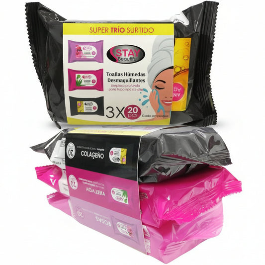 STAY BEAUTIFUL TOALLITAS DESMAQUILLANTES SET 3X20PCS