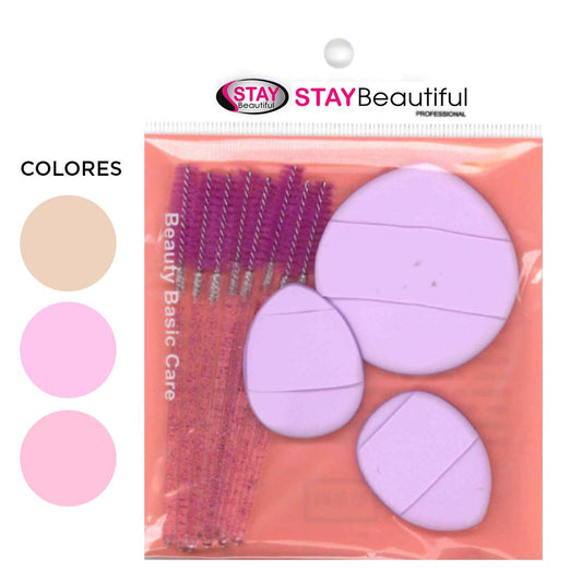 STAY BEAUTIFUL SET ESPONJAS PARA MAQUILLAR CON APLICADOR DE PESTAÑA