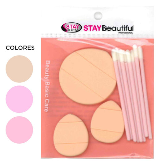 STAY BEAUTIFUL SET ESPONJAS PARA MAQUILLAR CON APLICADOR DE LABIOS