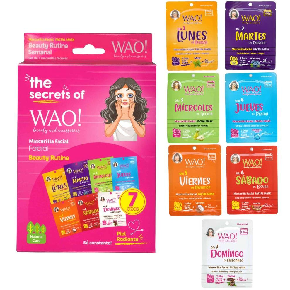 WAO! RUTINA DIARIA MASCARILLA FACIAL THE SECRETS OF WAO 7 PCS