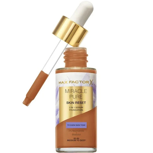 MAX FACTOR MIRACLE PURE SKIN RESET 2N1 SERUM FOUNDATION 85-90 MEDIUM TO DEEP