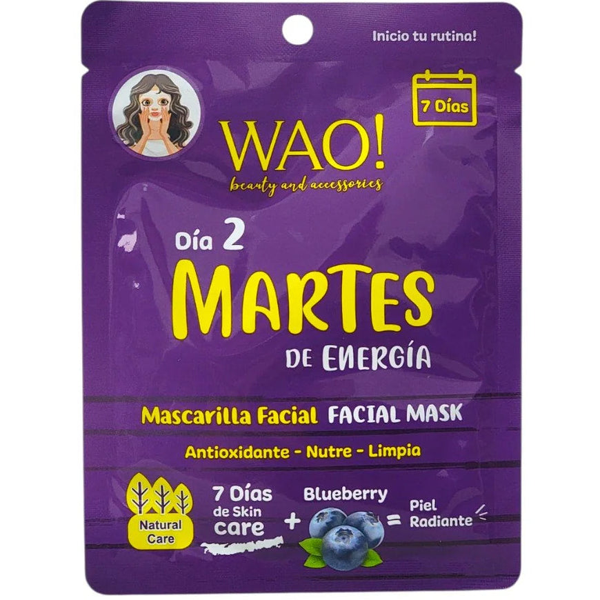 WAO! MASCARILLA FACIAL DÍA 2 MARTES DE ENERGIA DE ARANDANO ANTIOXIDANTE