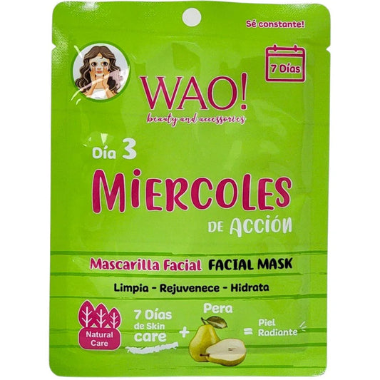 WAO! MASCARILLA FACIAL DÍA 3 MIERCOLES DE ACCION DE ESENCIA DE PERA