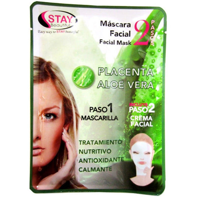 STAY BEAUTIFUL MASCARILLA FACIAL PLACENTA ALOE VERA TRATAMIENTO NUTRITIVO ANTIOXIDANTE