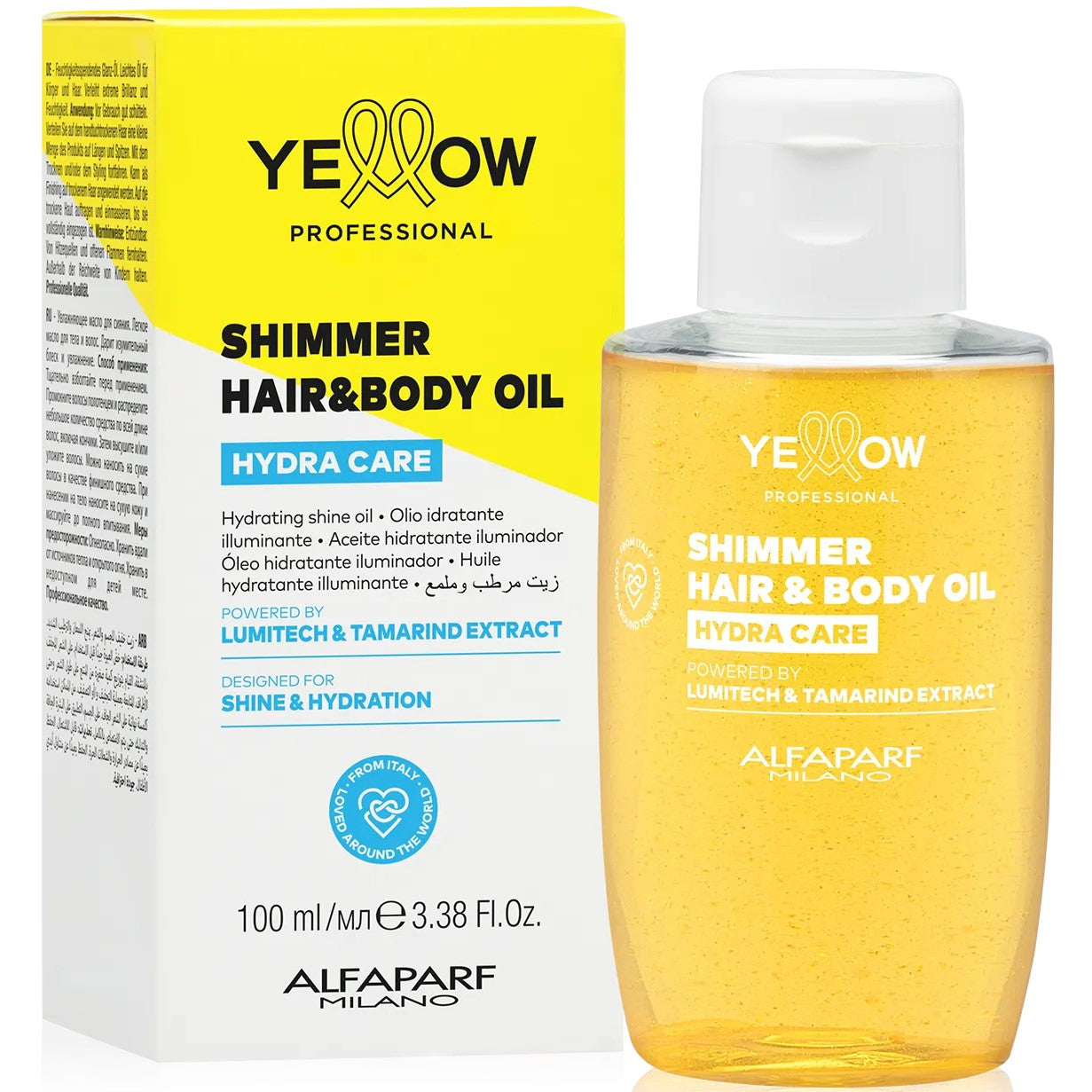 YELLOW PROFESSIONAL HYDRA CARE SHIMMER HAIR & BODY OIL 100ML