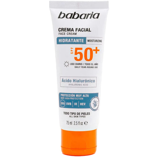 BABARIA CREMA SOLAR FACIAL ÁCIDO HIALURÓNICO SPF 50+ 75ML