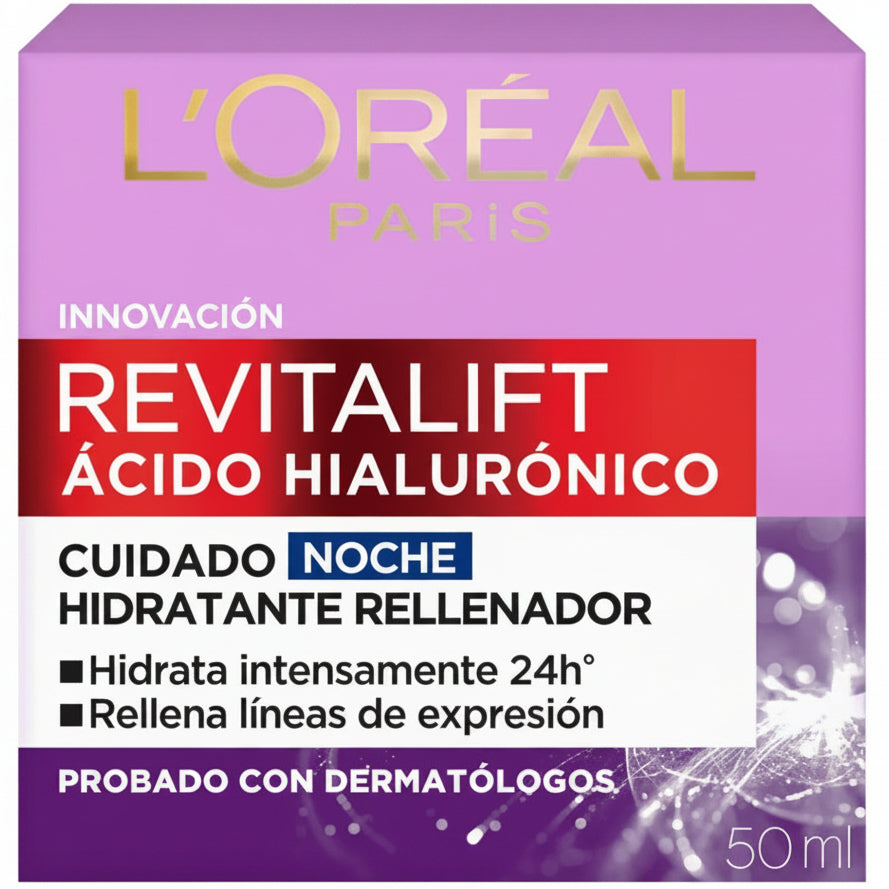 LOREAL PARIS REVITALIFT ÁCIDO HIALURÓNICO CUIDADO NOCHE HIDRATANTE RELLENADOR 50ML